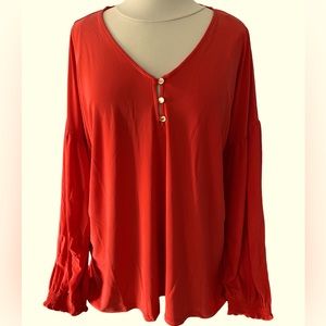 Anne Klein XL red, poppy colored blouse. Three front gold buttons.  (NWT)